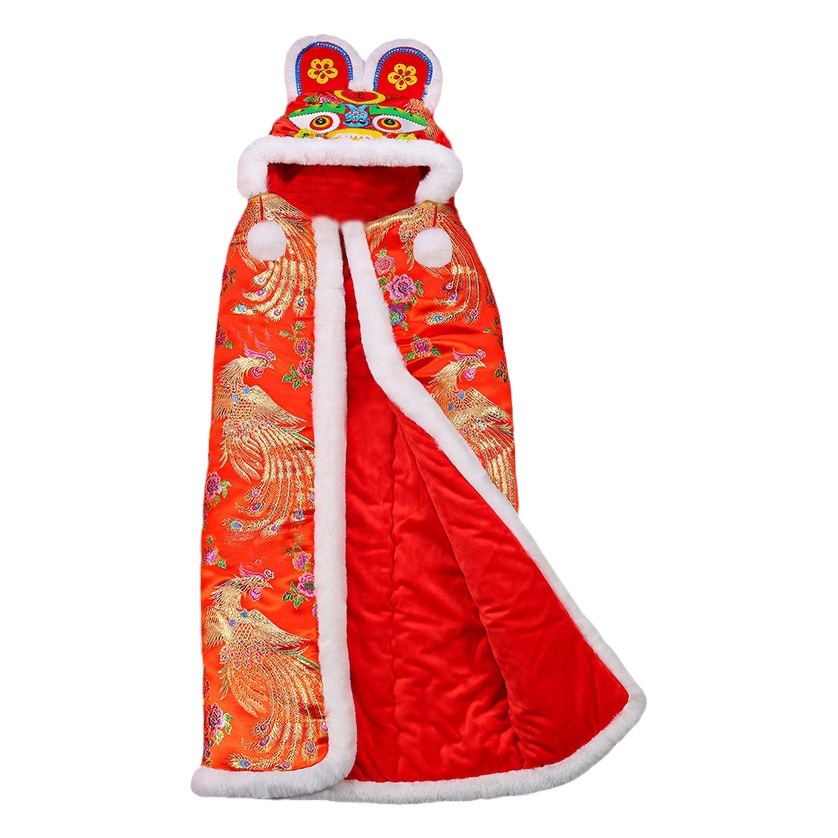 Chinese style baby tiger head cloak children's folk cloak making embroidery imitation rabbit fur warm coat for going out