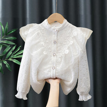 衬衫2025女童新款蕾丝法式加绒保暖打底衫童装冬季中大童开衫春秋