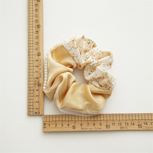 Summer sweet color-blocked floral fabric satin large intestine hair tie hair accessory for women's back ponytail rubber band hair rope