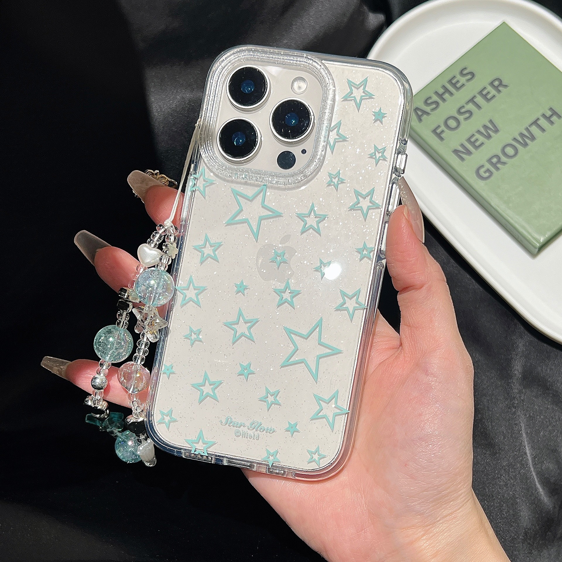 Personalidad nicho estrella verde transparente para Apple 15ProMax funda para teléfono móvil 16Pro pareja 14/13 mujer 16