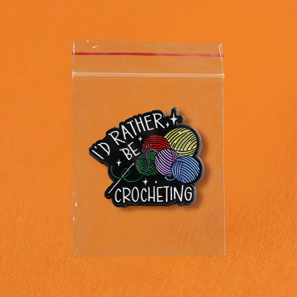 I'D Rather Be Crocheting Enamel Pin Vintage Crochet Yarn Ball Badge Handmade Hobbyist Gift Collection