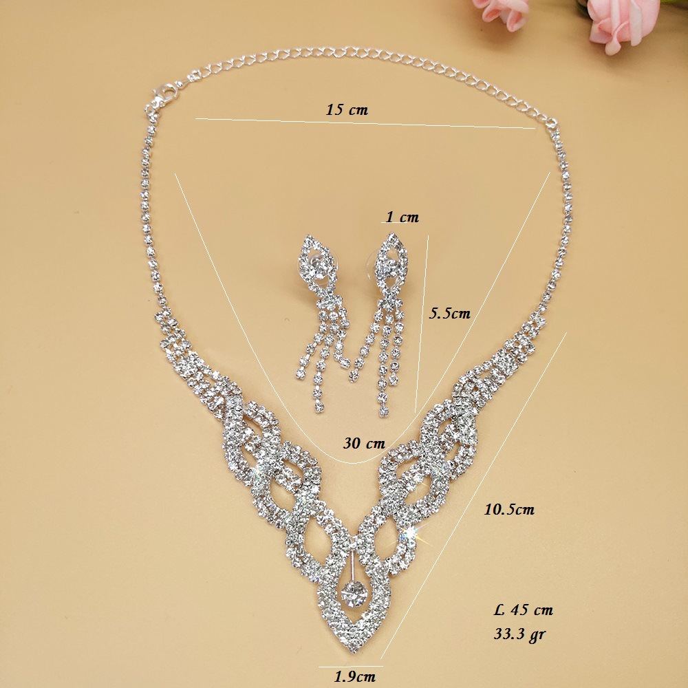 Wedding Dress Bride Hollow Full Diamond Women's Copper Necklace And Earrings Two-piece Set display picture 3