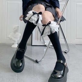 2025Lolita多层蕾丝花边小腿袜蝴蝶结棉袜长筒袜唯美仙女日系中筒