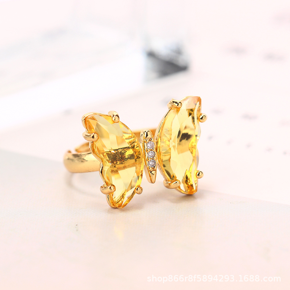 Venta caliente transfronteriza 18K oro real electrochapado circón mariposa anillo ajustable abierto personalidad femenina INS Mori pulsera