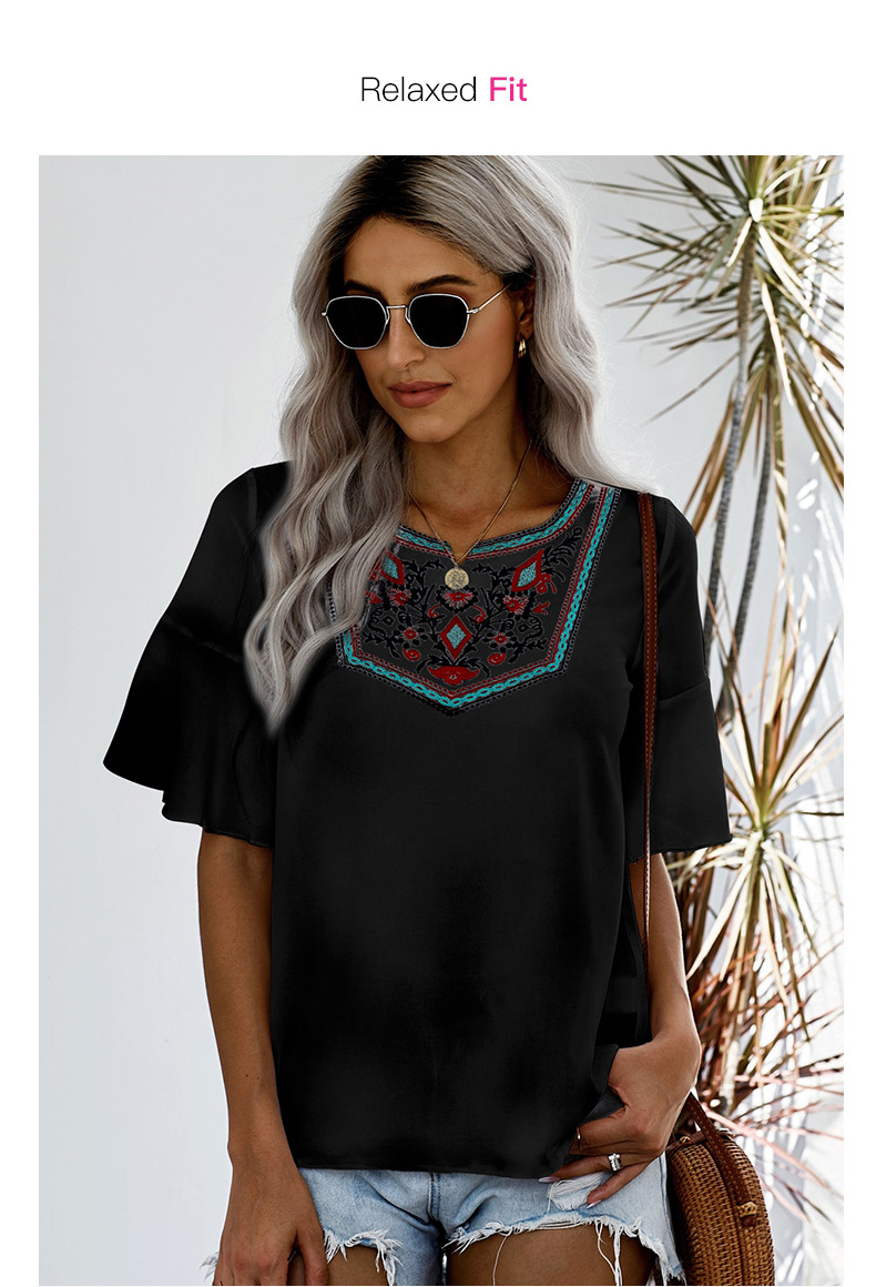 camiseta de manga corta holgada estilo boho bordada NSSI129533