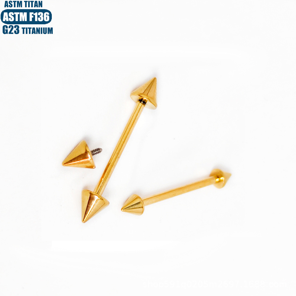 Silver pointed spike labret stud material detail