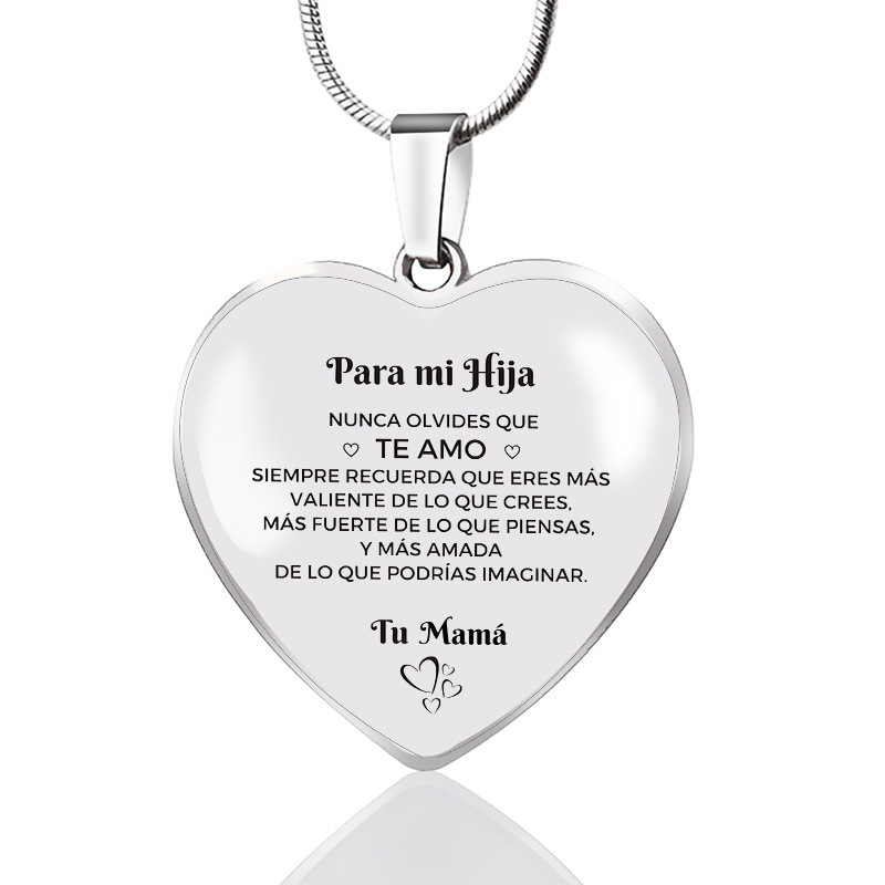 Collar de epoxi de acero inoxidable transfronterizo colgante en forma de corazón de melocotón llavero de amor personalizado español regalo de Navidad