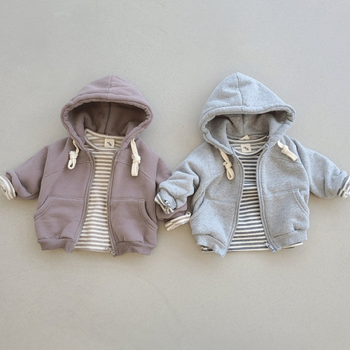 Korean version of ins children's clothing baby spring and autumn clothing baby boys and girls hooded sweatshirt cardigan coat zipper shirt