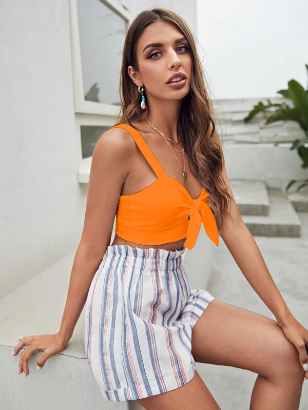 Damen Trägertop Mit Schleife Ärmelloses Oberteil Für Den Sommer_voghion.com
