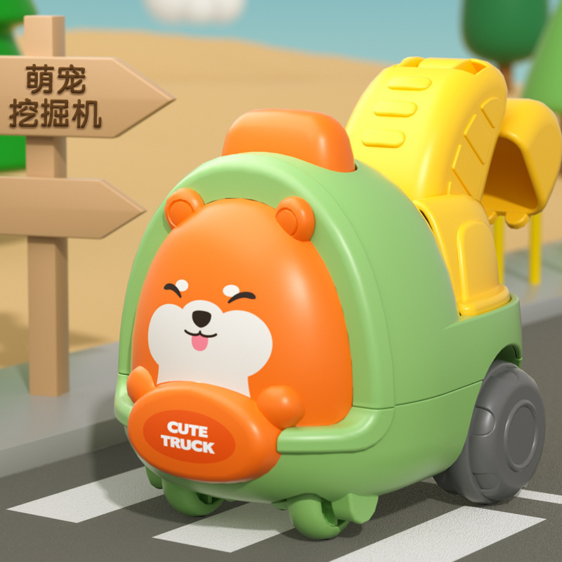 卸売ドロップシッピング楽しい漫画エンジニアリング車両掘削車落下耐性男の子と女の子子供シミュレーションおもちゃ慣性プレス車|undefined