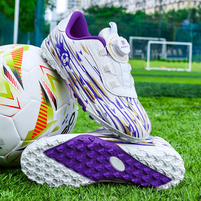 Zapatillas de Fútbol Infantil con Botón Giratorio de Cuero y TPR para Terreno Firme
