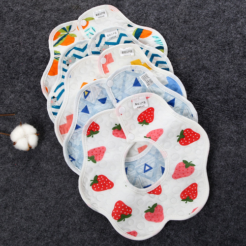 Baby saliva towel gauze pure cotton newborn spit-up towel children's bib waterproof bib 360 degree petal bib