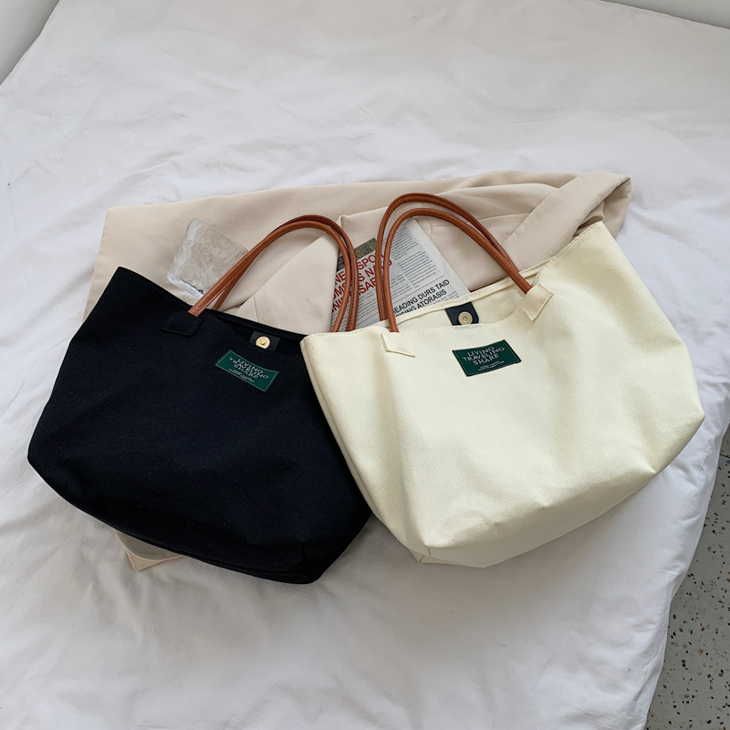 Korean Summer New Style Large Capacity Simple Style Single Shoulder Canvas Bag Simple Handbag Women's Ins Large Bag Solid Color Tote Bag Korean Summer New Style Large Capacity Simple Style Single Shoulder Canvas Bag Simple Handbag Women's Ins Large Bag Solid Color Tote Bag