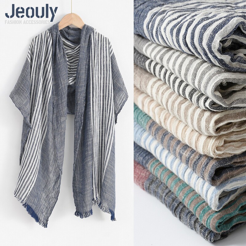 2025 Cross-Border Men's Scarf Spring and Summer Pinstripes Scarf Navy Color Matching Yarn-Dyed Thin Casual Men's Scarf Blue