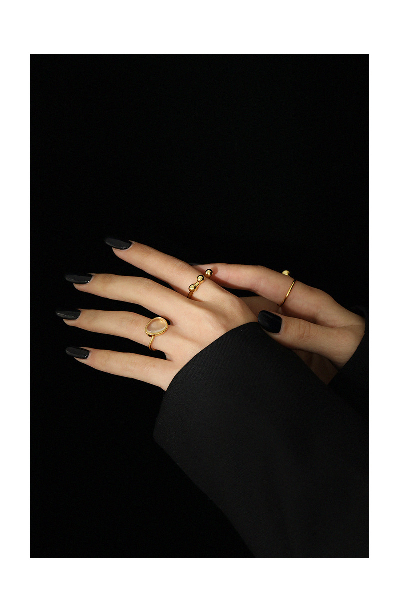 Korean micro-inlaid moonstone crystal S925 sterling silver open ring