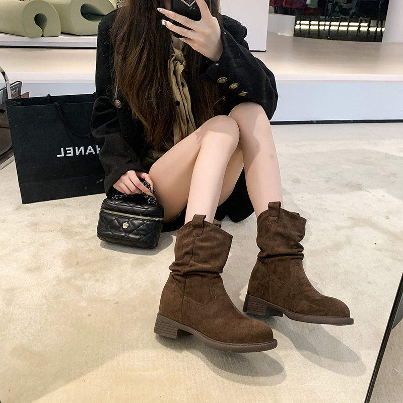 小个子堆堆靴女春秋2025新款内增高西部牛仔靴单靴时尚百搭马丁靴|undefined