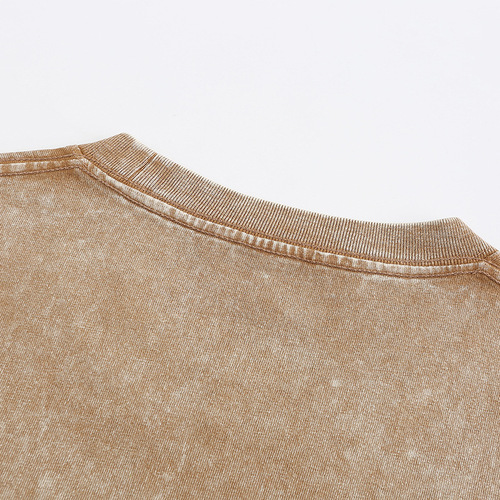 230g pure cotton heavy-duty distressed short-sleeve T-shirt, washed, dropped shoulders, all-cotton retro loose oversize