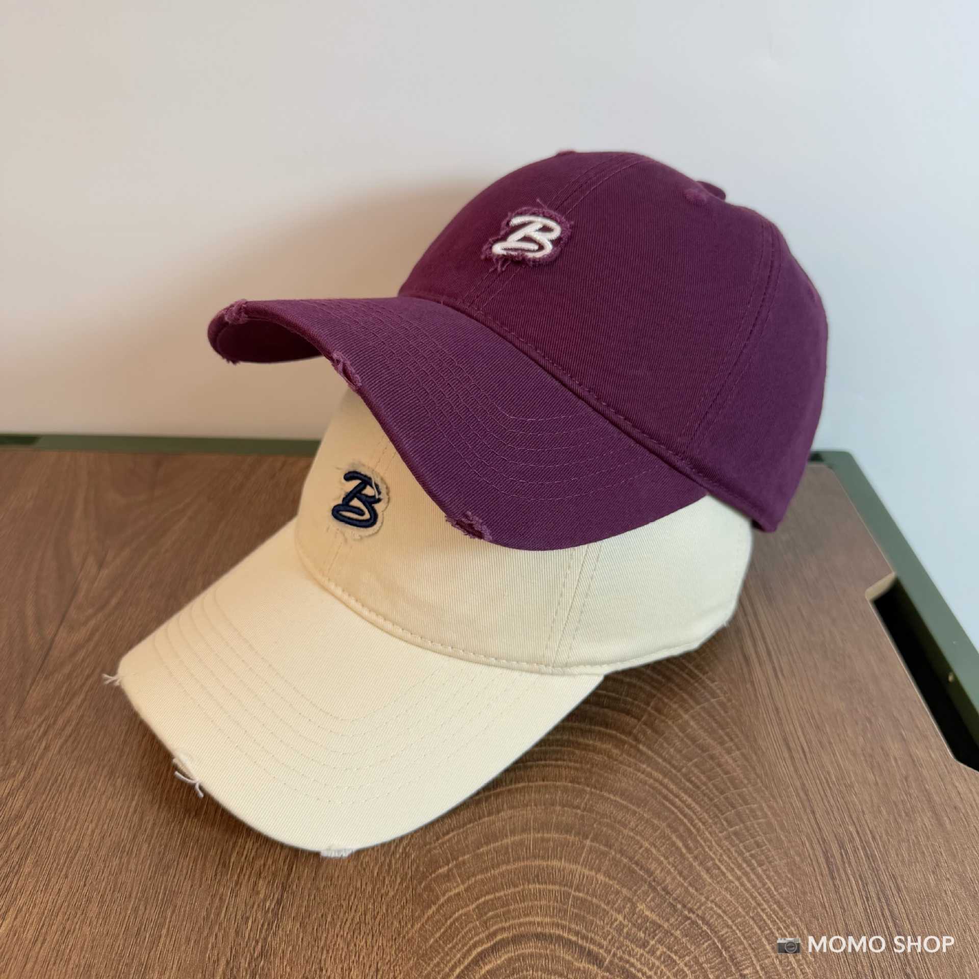 Retro hacer viejos agujeros de marca de moda coreana B letras bordadas sombrero de béisbol pareja estilo callejero amplio sombrero de lengua