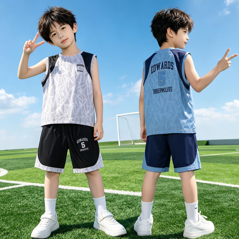 Boys' Summer Outfit 2026 New Style Sports Sleeveless Vest and Shorts Two-Piece Set for Older Children Trendy and Stylish Basketball Clothing Boys' Summer Outfit 2026 New Style Sports Sleeveless Vest and Shorts Two-Piece Set for Older Children Trendy and Stylish Basketball Clothing