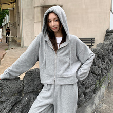 运动套装女秋冬季2025新款慵懒风宽松休闲裤高腰显瘦阔腿拖地长裤