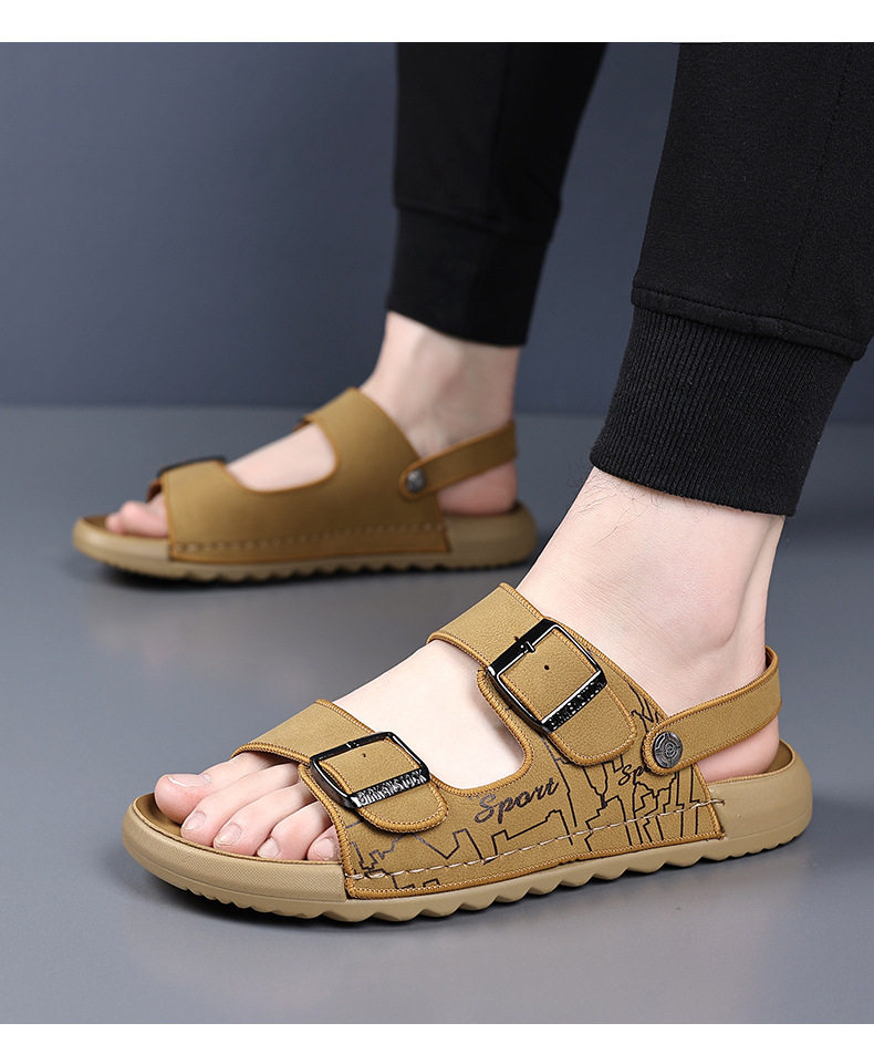 Dép sandal nam quai ngang hở mũi đế mềm, kiểu lười hai cách mang, thoáng khí chống trượt — 6666 màu kaki, 6666 màu vàng, 6666 màu xám chi tiết 10