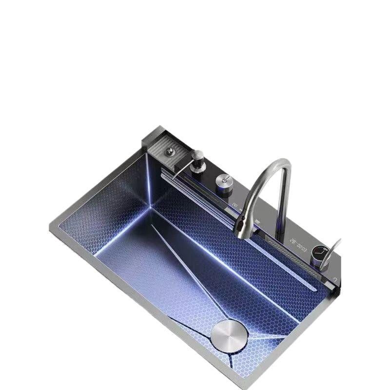 Acero inoxidable gran fregadero de cocina de un solo tanque panal nano espesado lavavajillas domésticas ballenas lluvia cascada lavabo de verduras