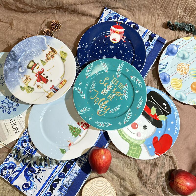 New retro ins10 inch cross-border atmosphere Christmas ceramic cartoon high temperature environmental protection bowl and plate tableware suit