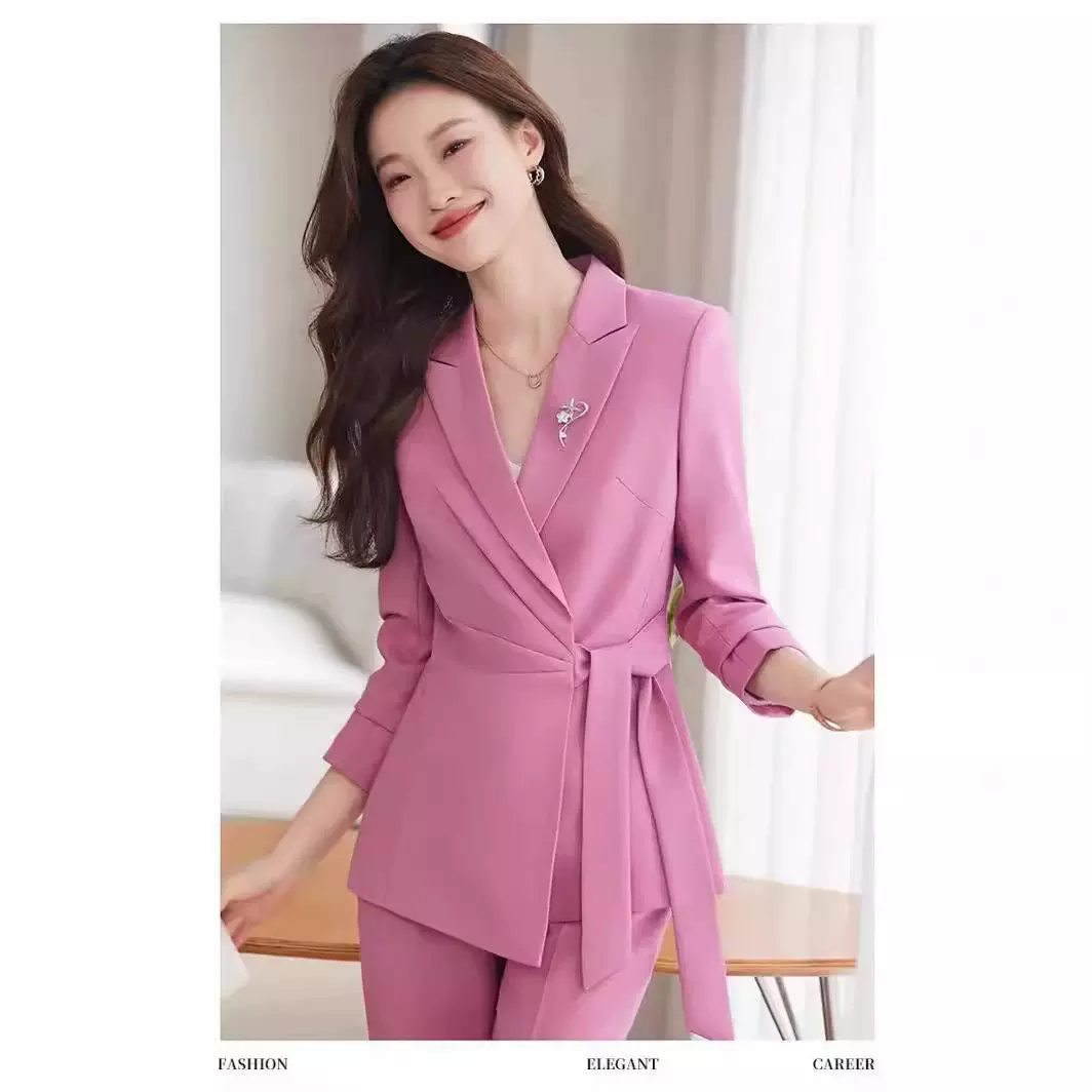 紫色粉色休闲西装套装女2024新款春装小个子质感职业装西服工装