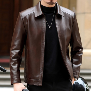 High-end Haining Genuine Leather Men's Lapel Middle-aged Cadre Spring and Autumn Thin Casual Dad Sheepskin Jacket