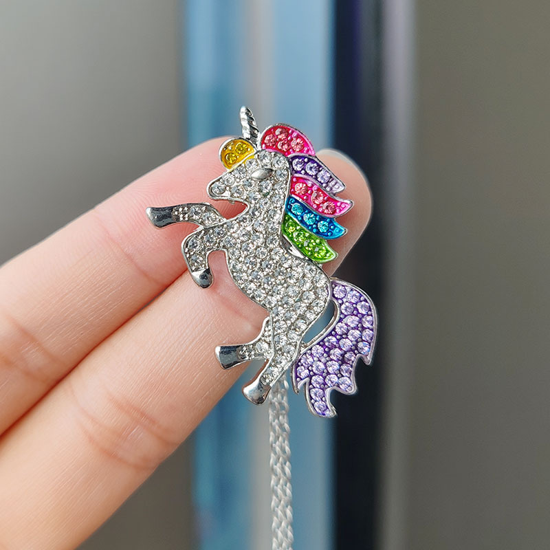 Einhorn Halskette Für Damen Mit Strass Steinen Collier Kette_voghion.com