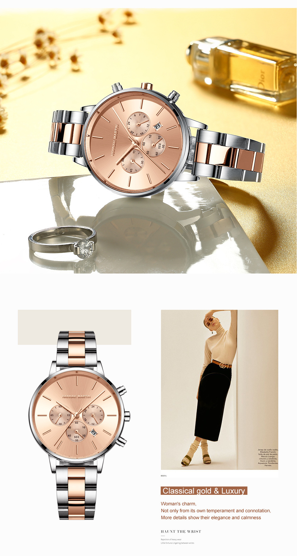 Orologio da polso impermeabile con chiusura a doppio scatto a farfalla, cinturino in acciaio inossidabile, orologio al quarzo da donna_voghion.com