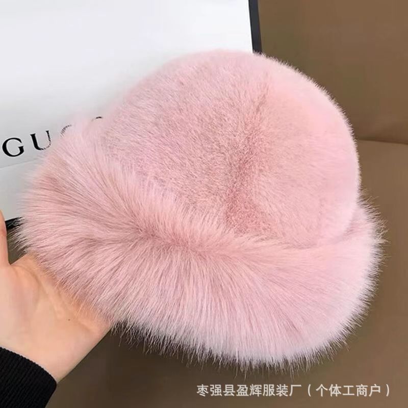 2025新款秋冬季加厚仿皮大帽檐蒙古女士防风防寒护耳毛绒渔夫帽|undefined