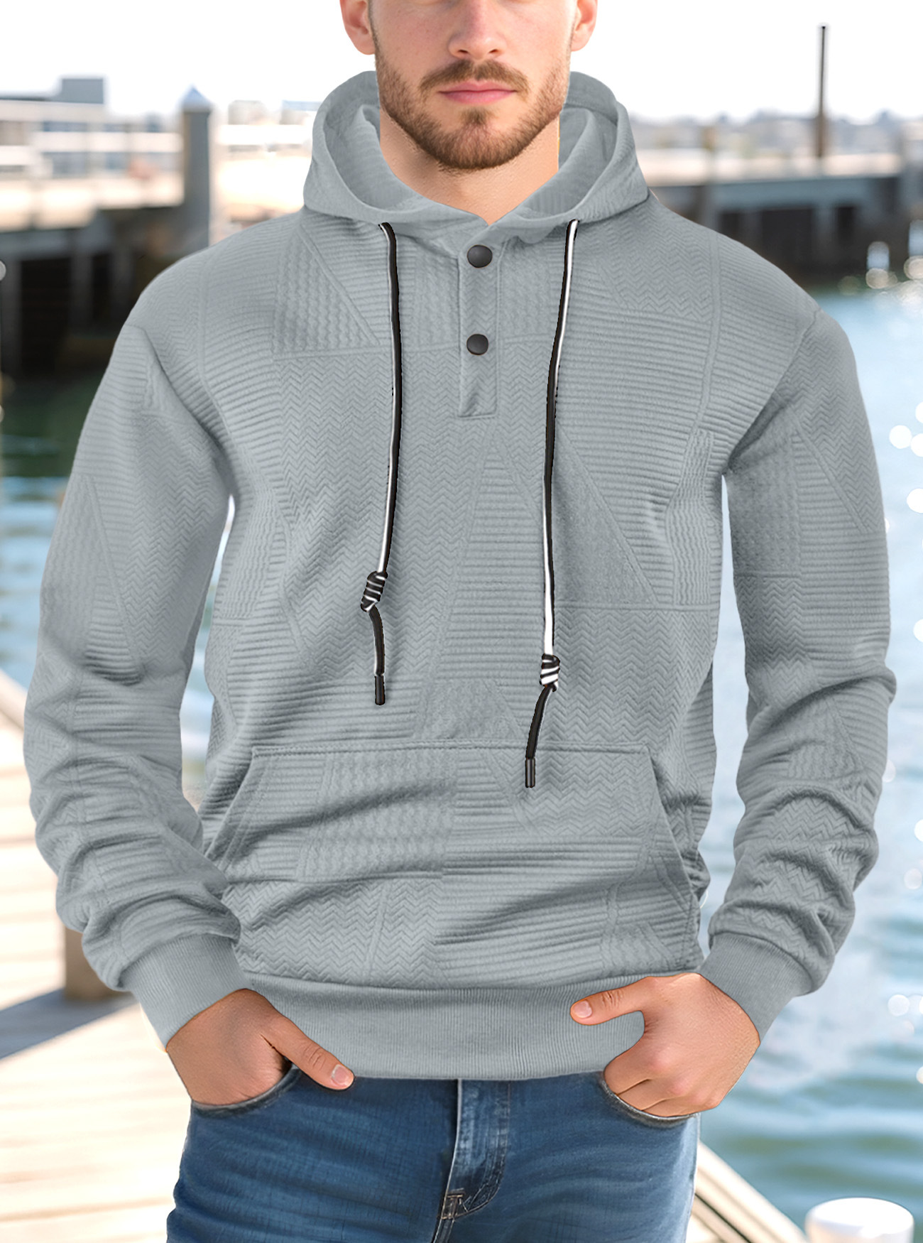Nuevo Europa y Estados Unidos transfronterizos primavera y otoño estilo americano suelto camiseta encapuchada casual Amazon comercio exterior de manga larga Jacquard para hombres
