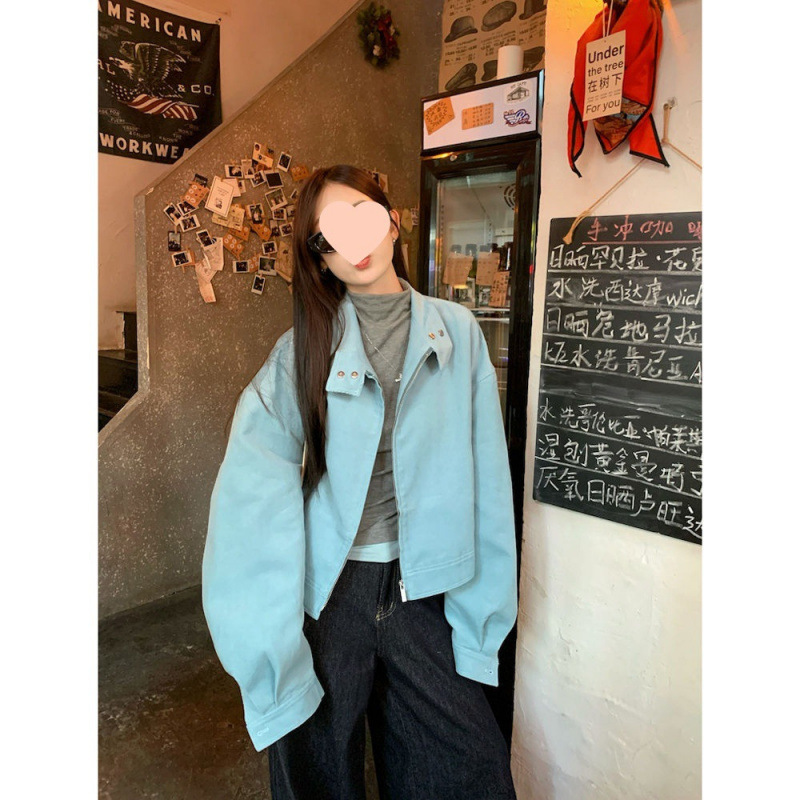韩系时尚立领长袖短款拉链外套2025秋季新款休闲百搭夹克上衣女潮|undefined