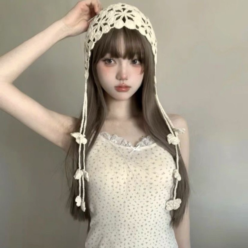包头帽女夏季薄款编织花朵流苏复古民族风帽子镂空波西米亚风|undefined