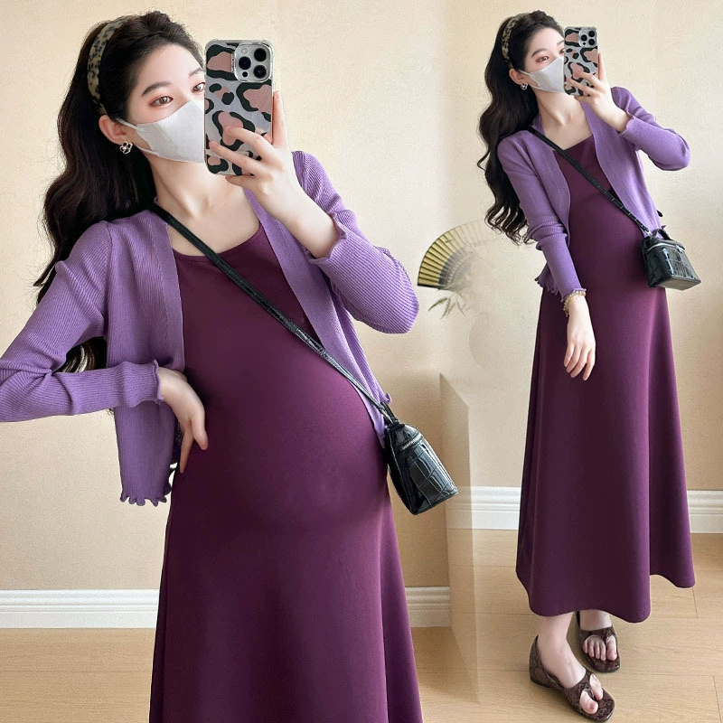 2025 весна и лето новый корейский модный уменьшенный возраст худой беременная женщина юбка подтяжка солнцезащитный кардиган для беременных костюм