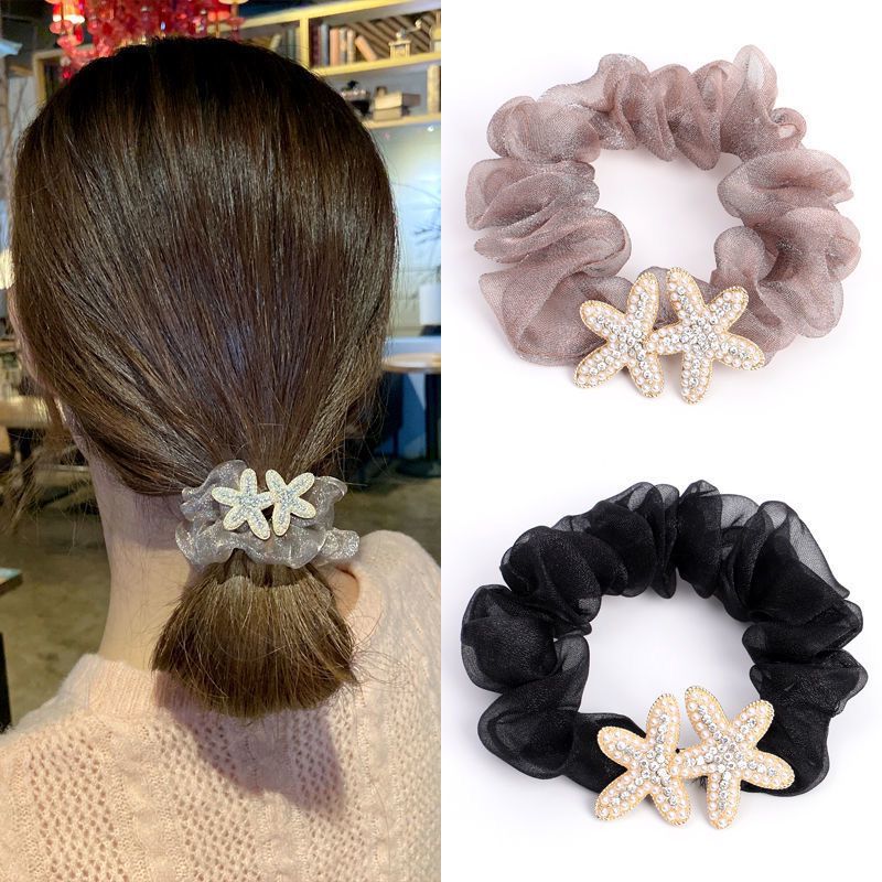 Korean Hair Band Pairs Starfish Rhinestone Large Intestine Hair Band Women's Simple Elegant High-Grade Hair Rope Hair Rope