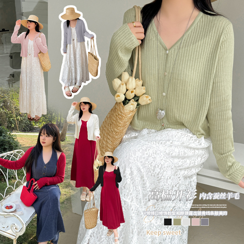 Inno Plus-Size Women's Clothing with Silk and Wool, Korean-Style Candy-Colored Knitted Cardigan 2026 Lightweight Top 132028