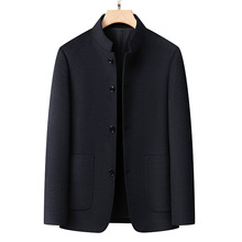 秋冬含桑蚕丝羊毛双面呢大衣加大呢子夹克商务休闲外套中老年父亲