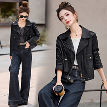 高级感短款真皮皮衣外套女2025年秋季新款休闲气质正肩皮夹克上衣