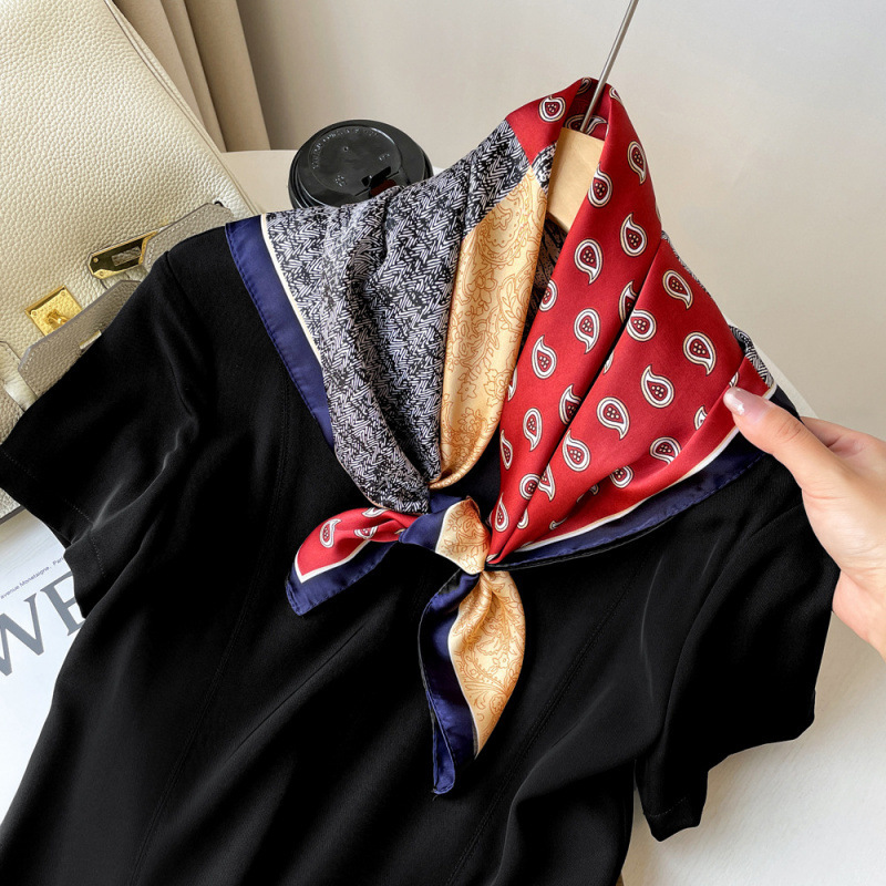 Verano bufandas de seda de cuello bufandas de seda 70 seda de imitación mujer flores de anacaju rojo retrógrado bufandas al por mayor