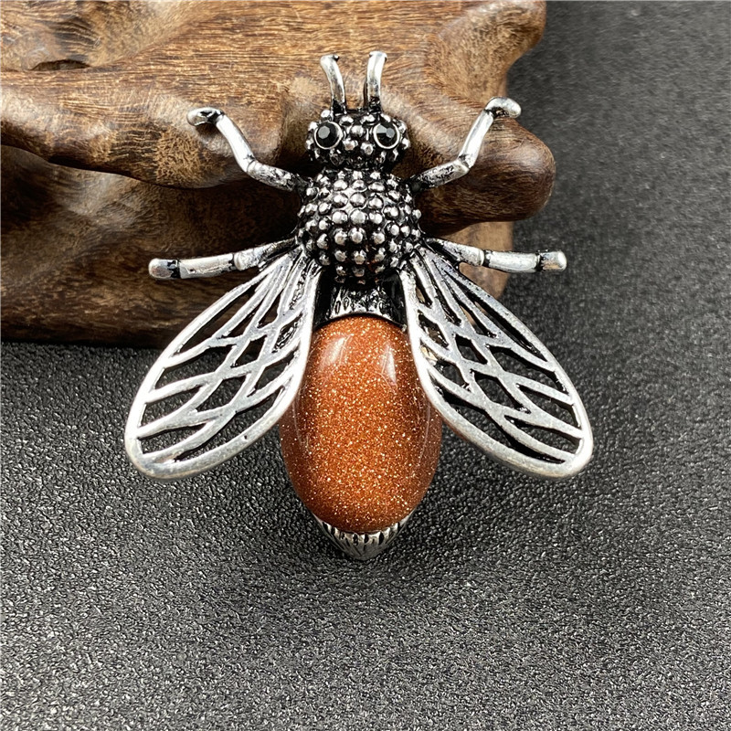 20g Weight Agate Material Polishing Design White, Purple, Blue, Gold Color Little Bee Inlaid Gemstone Necklace Brooch Accessories Corsage 6