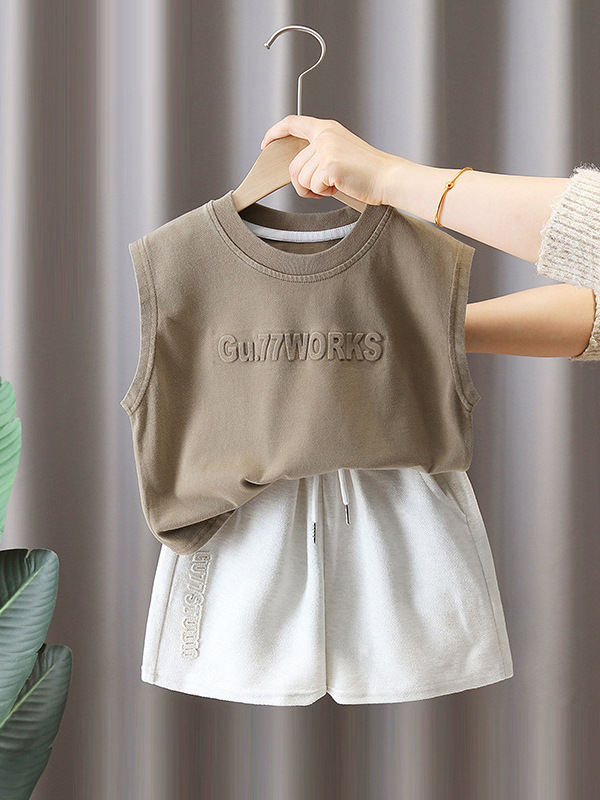 7137 Traje de verano para niños 2025 Nuevo estilo Estilo occidental Chaleco sin mangas para niños Pantalones cortos Ropa de verano de dos piezas Verano