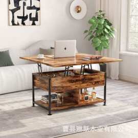 跨境隐藏隔层现代升降茶几餐桌咖啡桌4合1多功能咖啡桌家庭客厅接