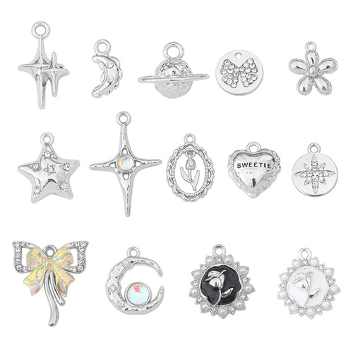 Fairy luster silver tulip six-pointed star bow cross star rose pendant DIY beading material