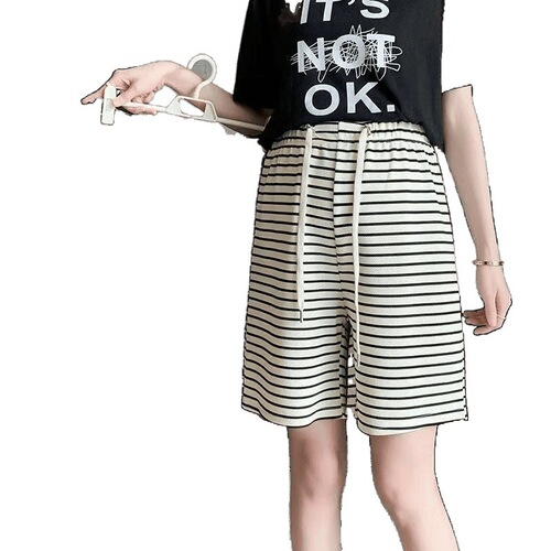 Summer shorts, sporty loose high-waisted slimming thin striped casual wide-leg versatile straight hair