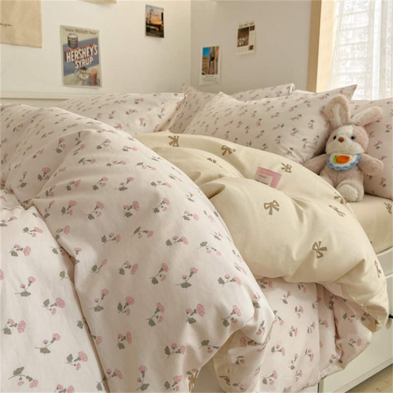 Algodón de cuatro piezas conjunto de algodón 2025 nueva ropa de cama fresca colcha de flores sábanas de dormitorio tres piezas conjunto de cama
