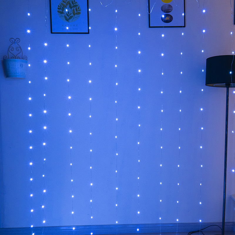 LED cortina de alambre de cobre luz 3*3 M USB de ocho funciones de control remoto de Navidad decoración dormitorio linterna luces de colores