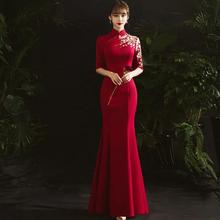旗袍中式敬酒服新娘女中国风复古红色结婚礼服改良年轻款日常