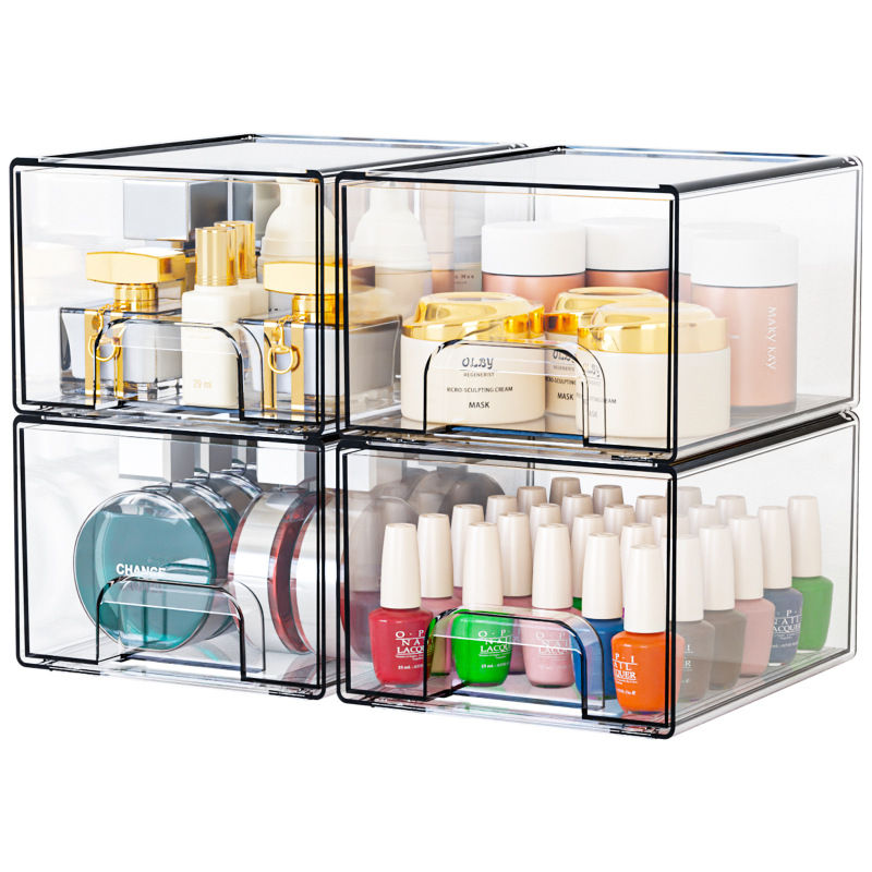 Transparent drawer storage box can be stacked combination of cosmetics dust-proof debris snacks sorting desktop storage box